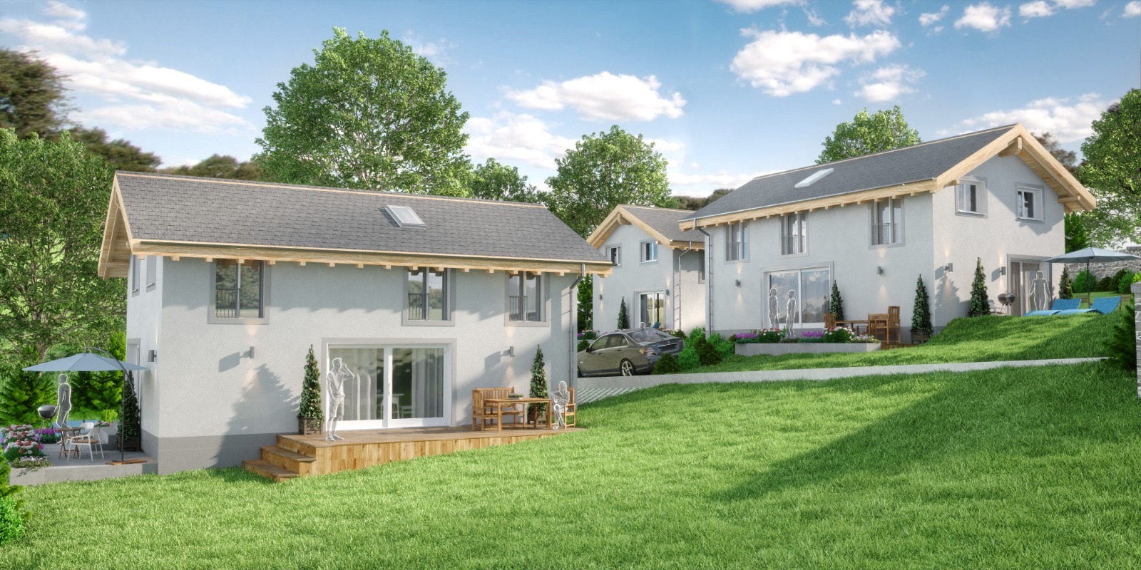 Perspective des villas et de leurs jardins